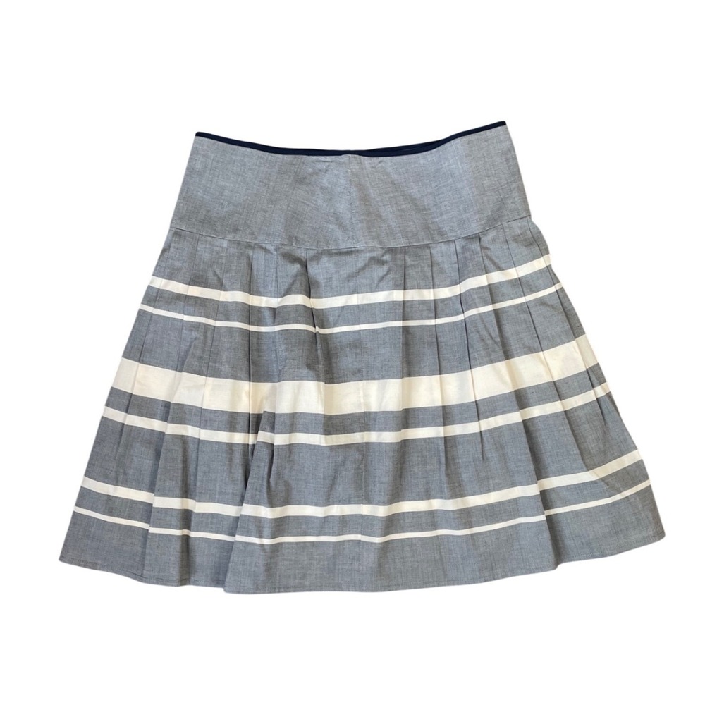 Ann Taylor Gray White Striped Pleated A-Line Skirt Size 4 Cotton Blend 362166